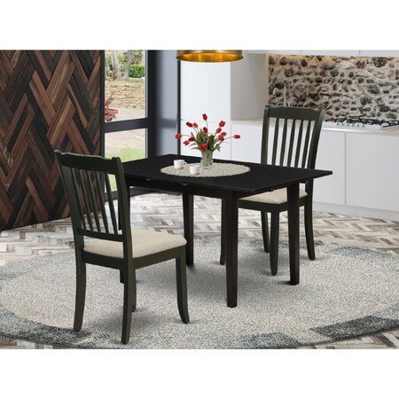 East West Furniture 3 Piece Norfolk Kitchen Table Set - Black NODA3-BLK-C